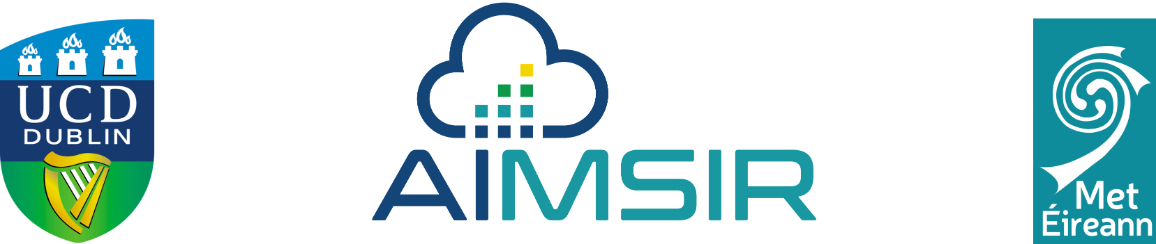 image of UCD logo, AIMSIR logo and Met Éireann logo