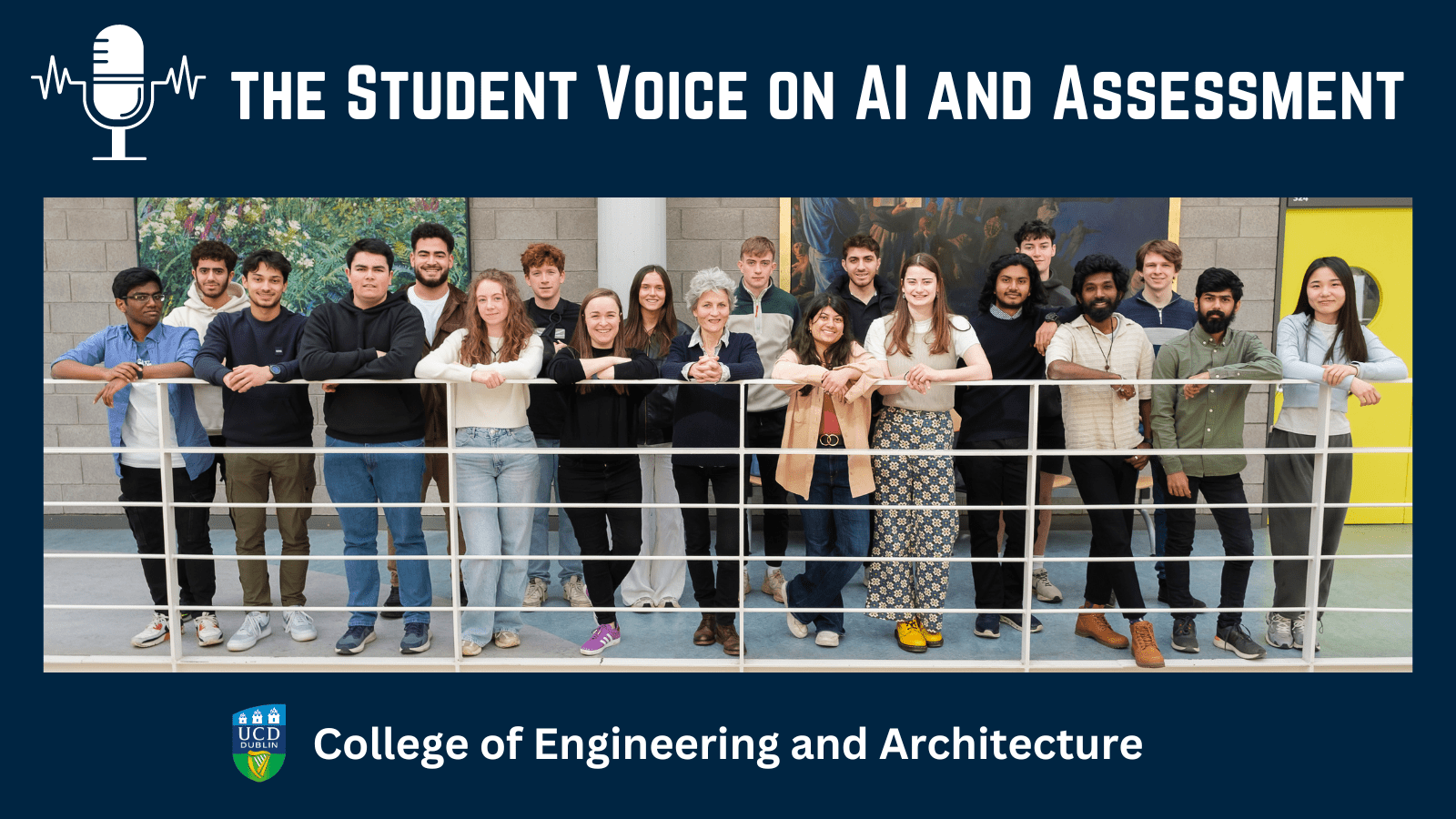 Group shot of students who produced the podcast on AI and Assessment