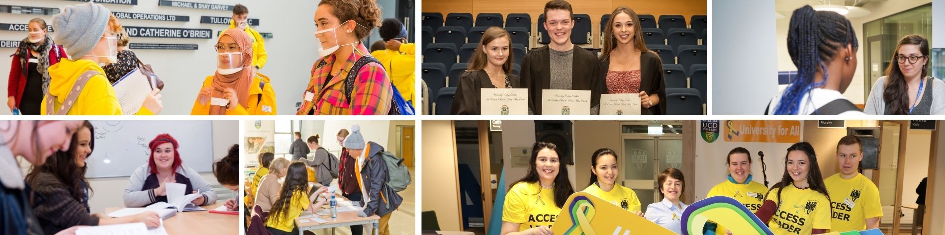 A selection of polaroid style pictures depicting students participating in UCD Life