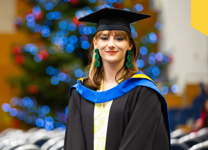 Niamh Hegarty stands in O Reilly Hall on her graduation day