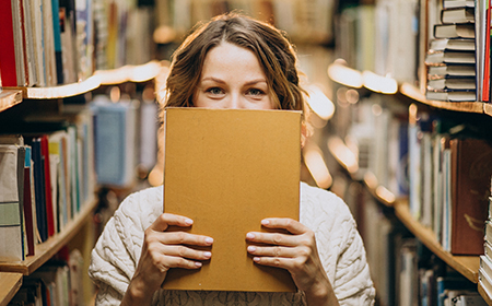 Woman in a university library