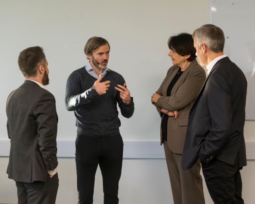 Aidan Regan, Joseph Lacey, Orla Feely and Johan Dornschneider-Elkink talking at CDR launch