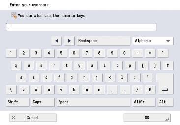 Photocopier on-screen keyboard