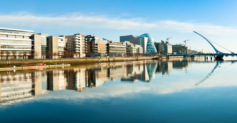 A picture of the quays alongside the river Liffey in Dublin