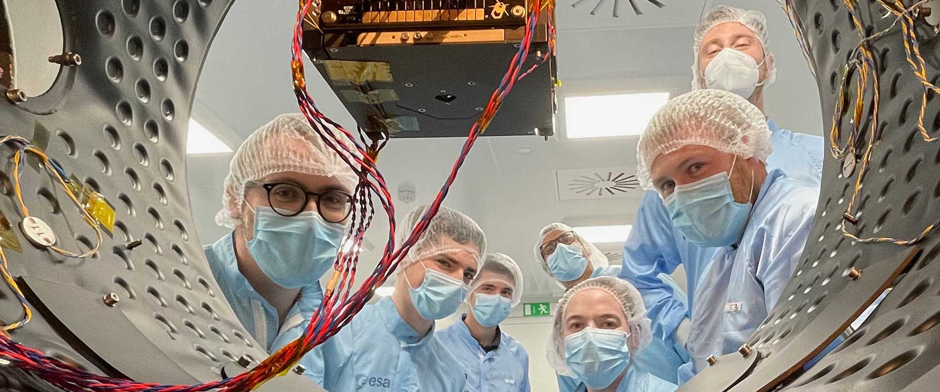 EIRSAT-1 selfie with the EQM at the ESA Education Centre