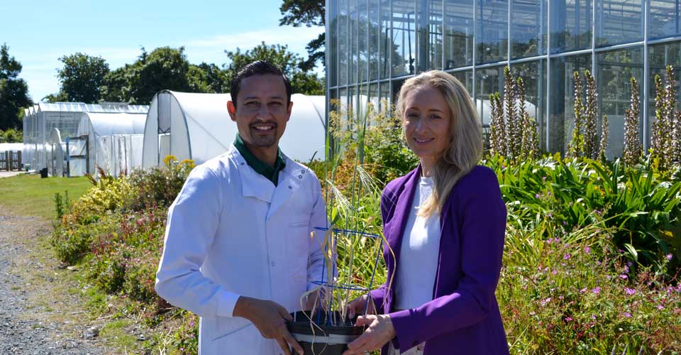 Awardee Dr Sujit Jung Karki and Dr Ruth Freeman (SFI) at UCD Rosemount Environmental Research Station