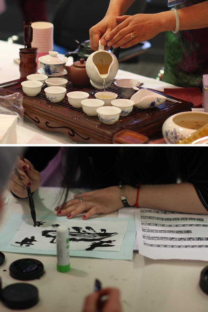 Photos of Chinese Dragon dancers and tea making ceremonies at the UCD Festival.