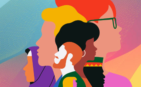 Flat illustration of a multicultural group of people.