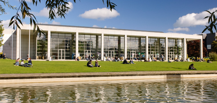 View of OReilly Hall across the lake