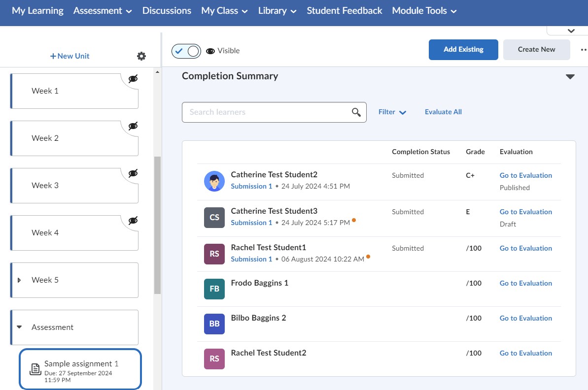 View of Completion Summary in Brightspace