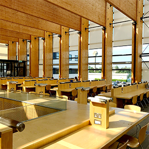 UCD Health Sciences Library upper floor with view of UCD water tower