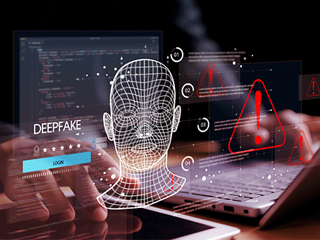 Deepfake concept ,Facial tracking, detection and recognition technology, Security system. Cyber security and Security password login online concept.