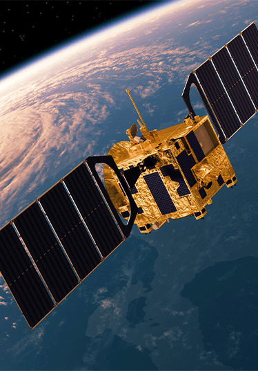 Satellite Orbiting Earth. 3D Scene.