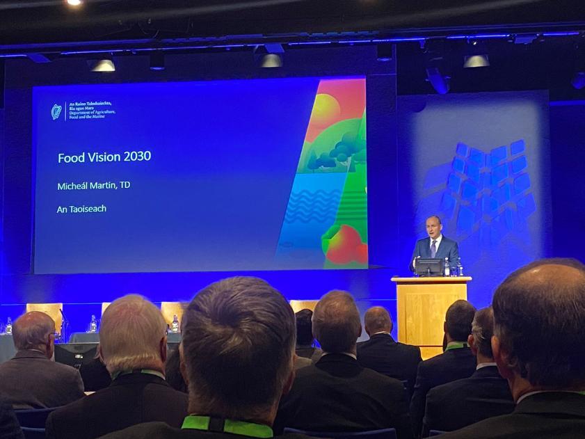 Michael Martin speaking a FoodVision2030 in Dublin Castle.