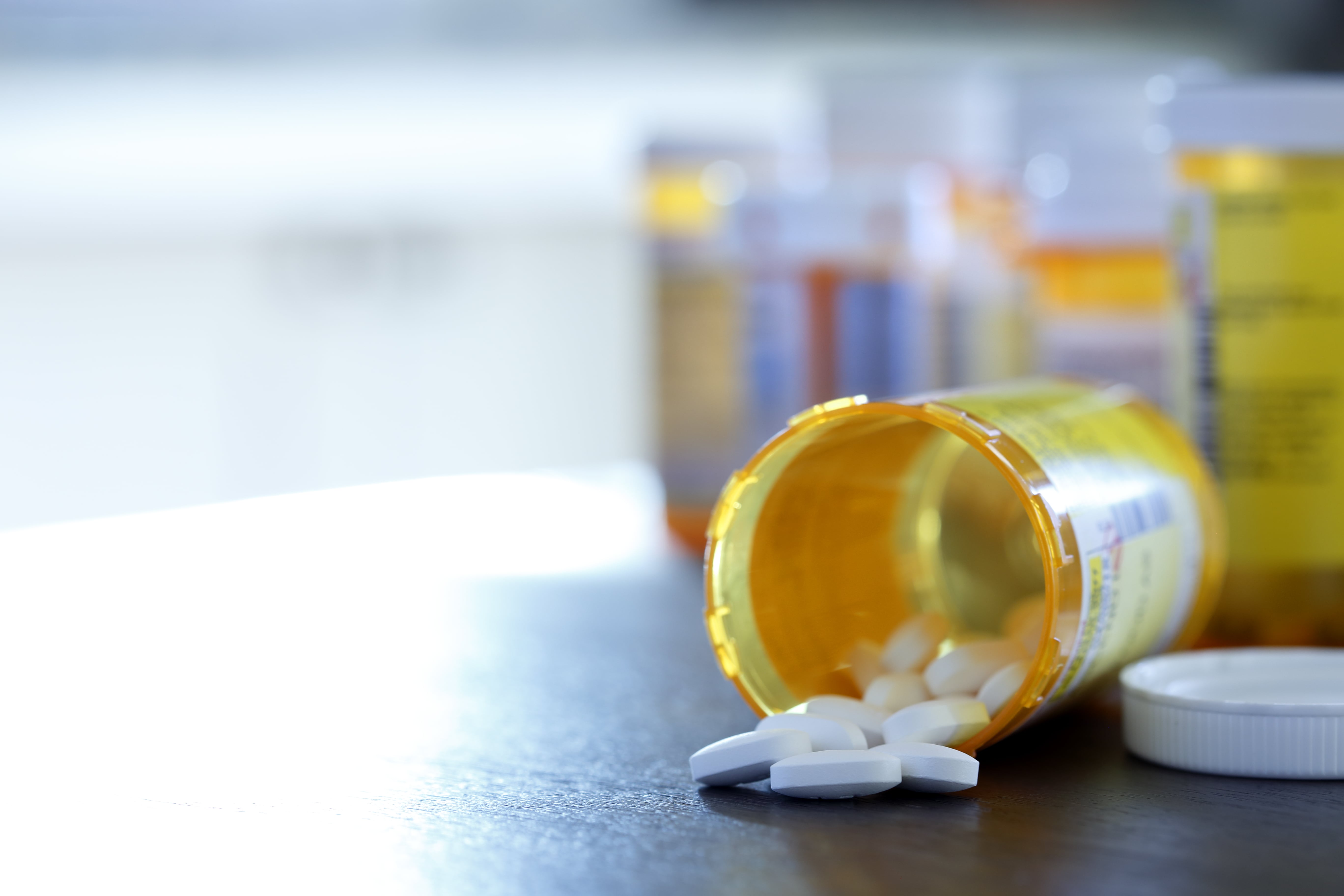 Close up of medication bottles