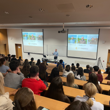 UCD Chaplain speaking at Orientation Sept 2023