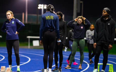 Members of UCD Athletics club training on UCD running track