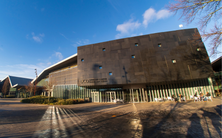 Outside of UCD Student Centre on a sunny day