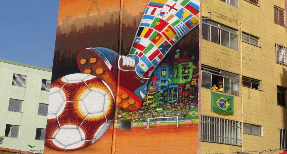 Football mural on side of building