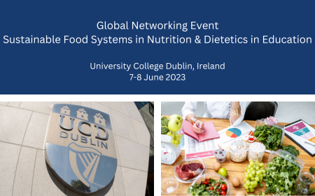 Details of Sustainable Food Systems event with images of UCD logo and healthy food