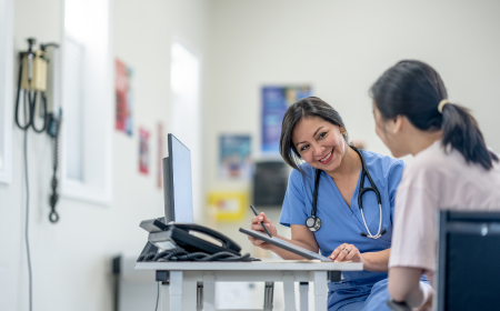 Doctor talking to student