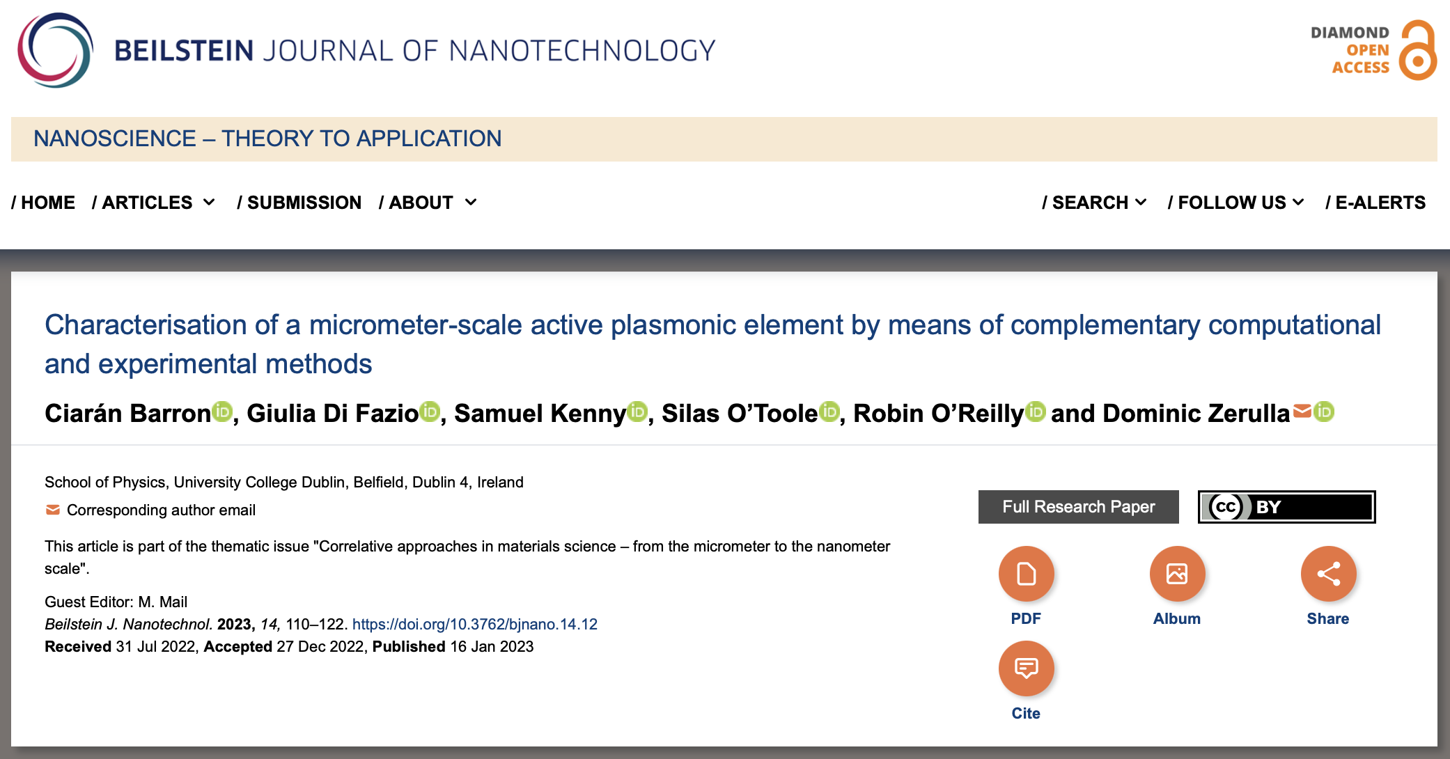 Characterisation of a micrometer-scale active plasmonic element by means of complementary computational and experimental methods