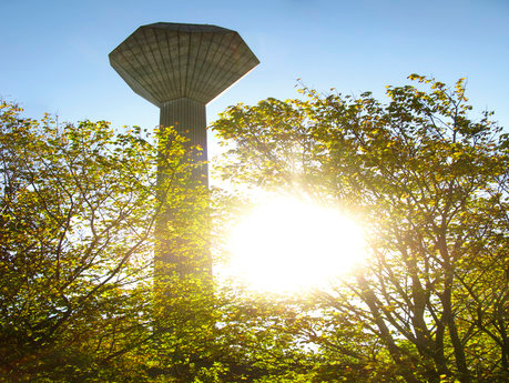 UCD Water Tower with Sun