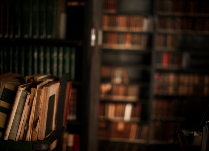 Old books in dark library