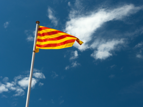 Catalan flag in front of blue sky