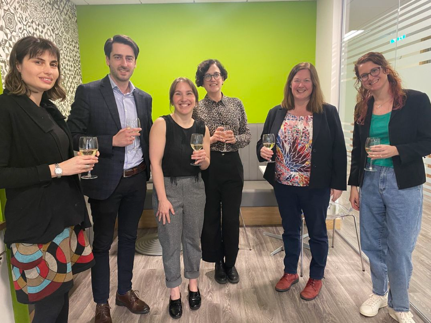 Maria at her post-viva celebrations with her supervisors, chair, internal and external examiner