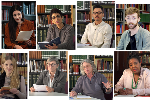 A selection of portraits of poets reading at UCD Library