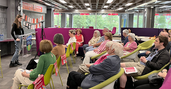 A person speaking to an audience