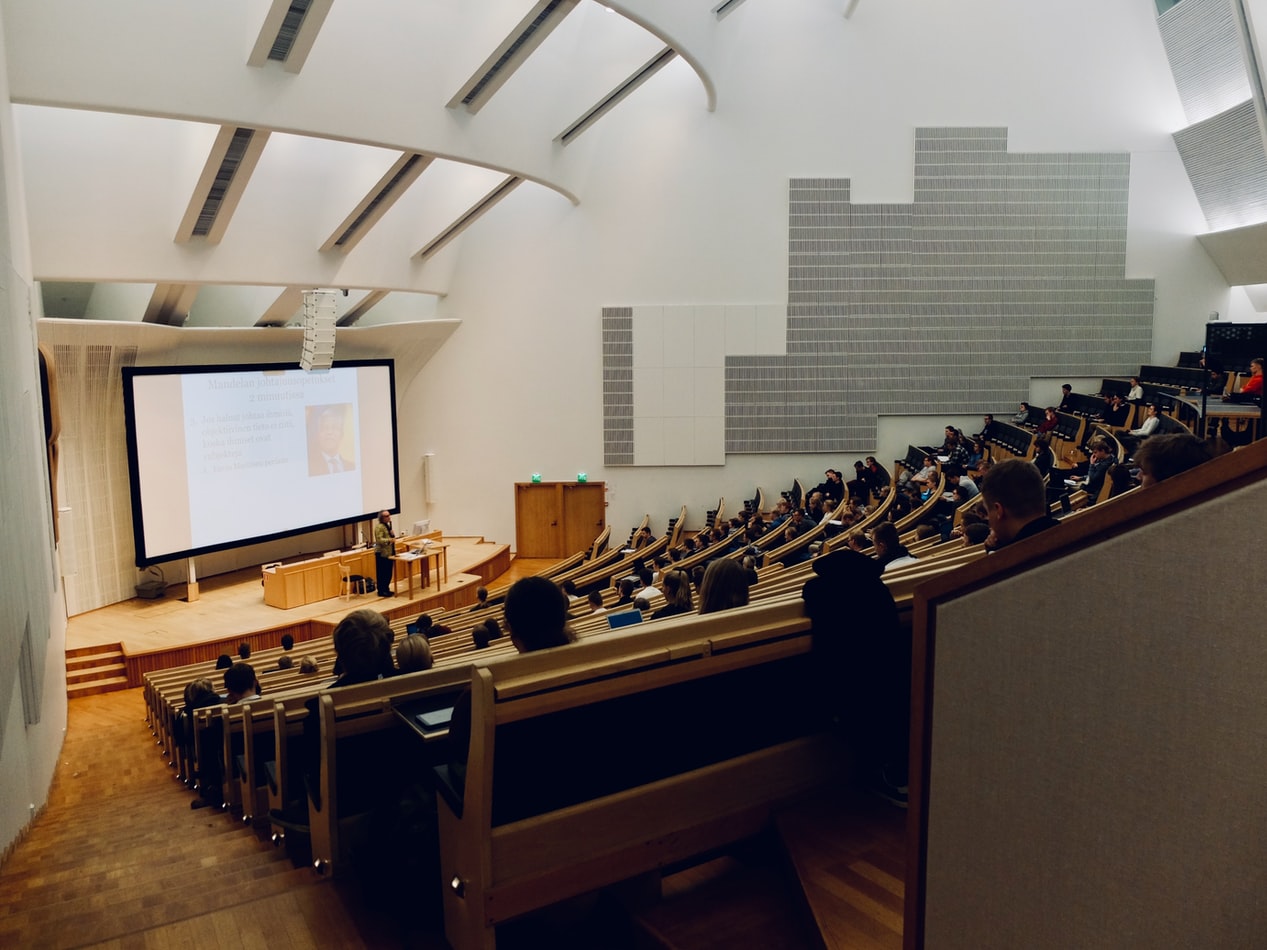 A lecture theatre from the perspective of someone on the steps