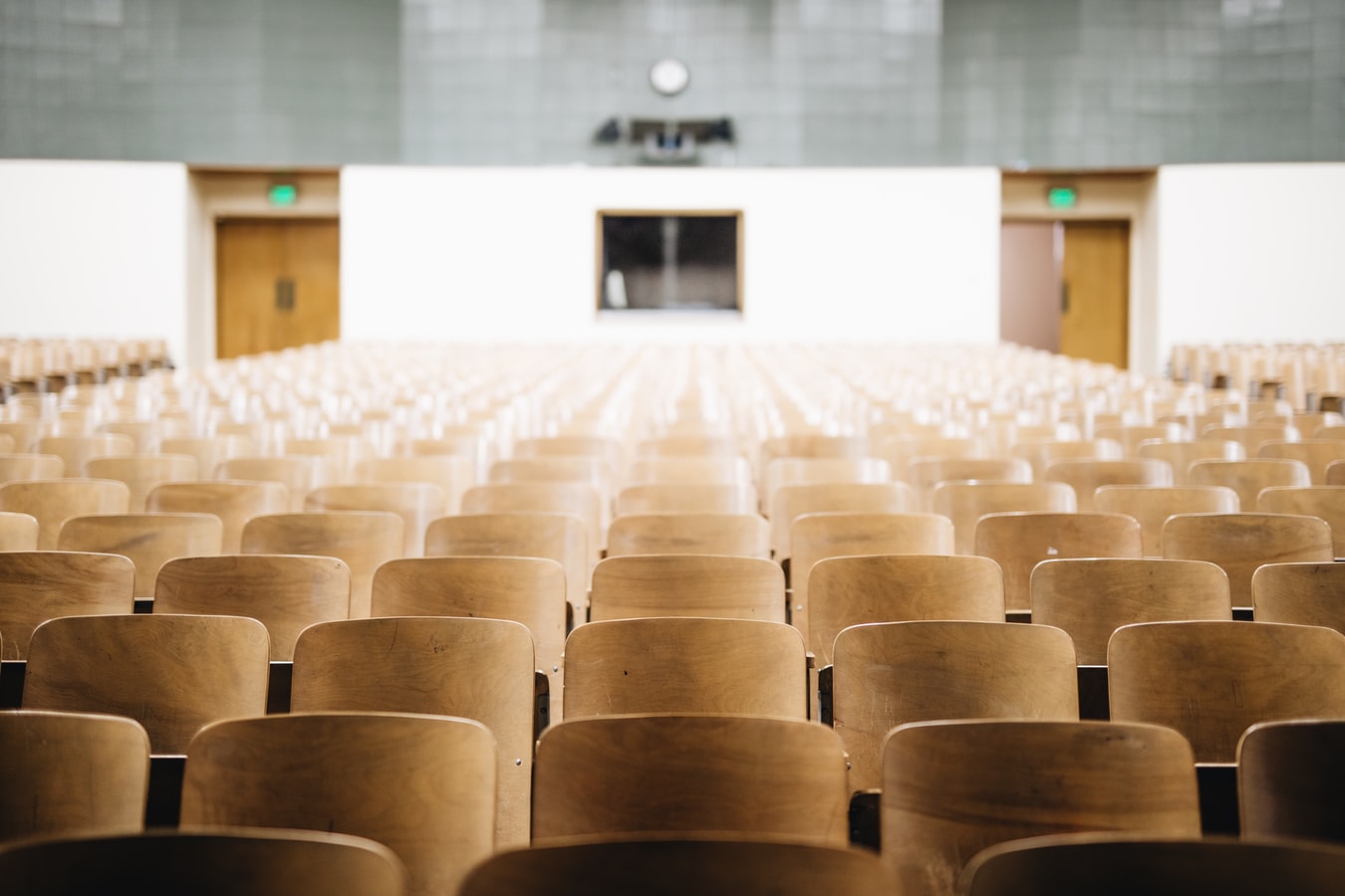 A lecture theatre from the point of view of the students