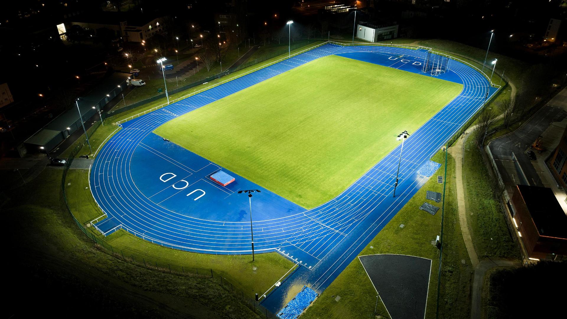 UCD running track at night