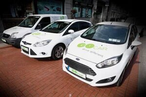 Pay by the hour rental cars sit outside the UCD Belfield Campus