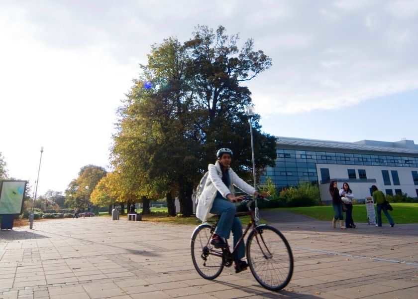 A student on a bike