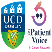 Patient voice in cancer research logo and UCD crest