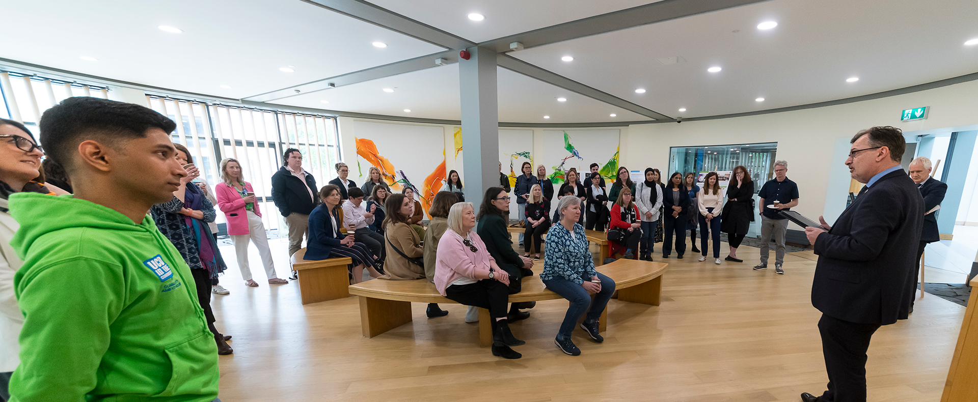 UCD staff and students at the launch of the UCD Community Engagement Report