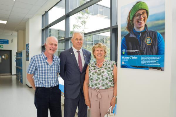 Shauna O'Brien's parents, John and Francis, with the Dean, Michael Doherty