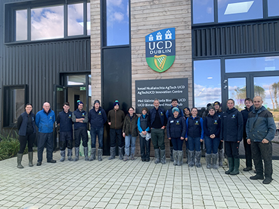 A group of Dairy Herd Health students standing outside the UCD Bimeda Herd Health Hub