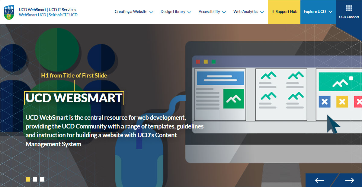 Screenshot of the H1 on a UCD Design Library slider